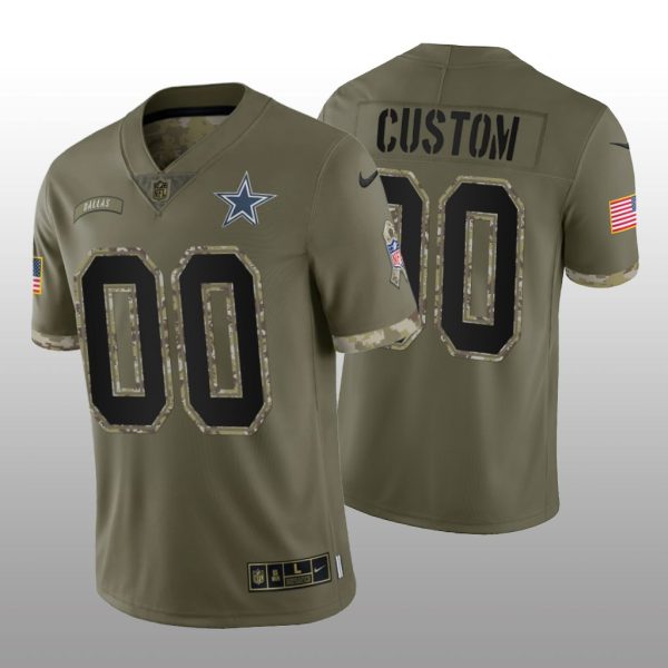 Men's Dallas Cowboys ACTIVE PLAYER Custom Olive 2022 Salute To Service Limited Stitched Jersey - Custom Name