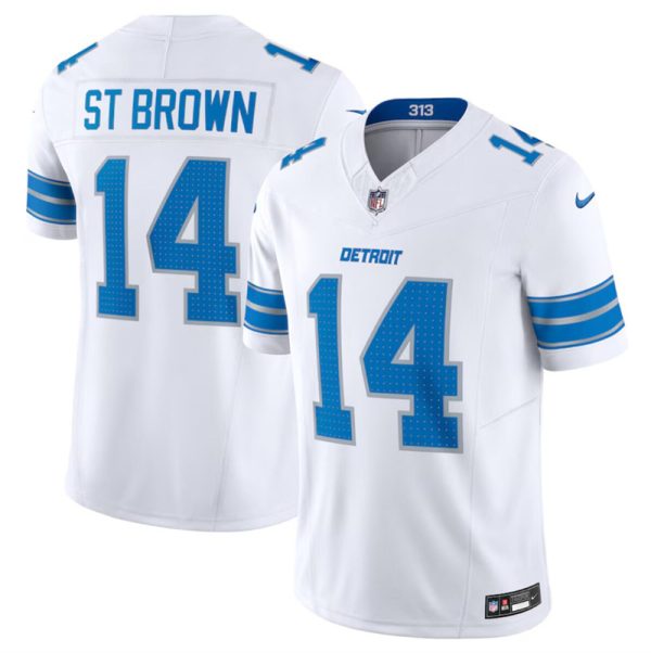 Men's Detroit Lions #14 Amon-Ra St. Brown White 2024 F.U.S.E. Vapor Limited Stitched Jersey - Custom Name