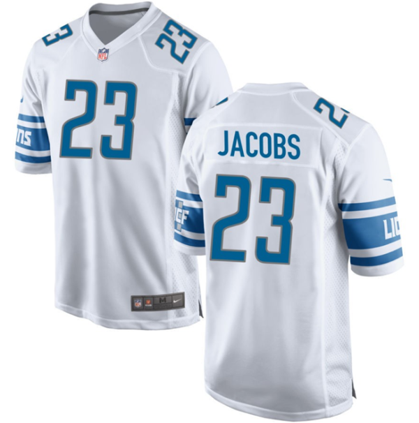 Men's Detroit Lions #23 Jerry Jacobs White Stitched Game Jersey - Custom Name