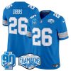 Men's Detroit Lions #26 Jahmyr Gibbs Blue 2024 NFC North Champions 90th Anniversary Patch F.U.S.E. Vapor Limited Stitched Jersey - Custom Name