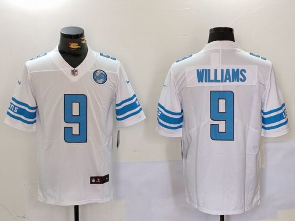 Men's Detroit Lions #9 Jameson Williams White With Patch Vapor Untouchable Limited Stitched Jersey - Custom Name