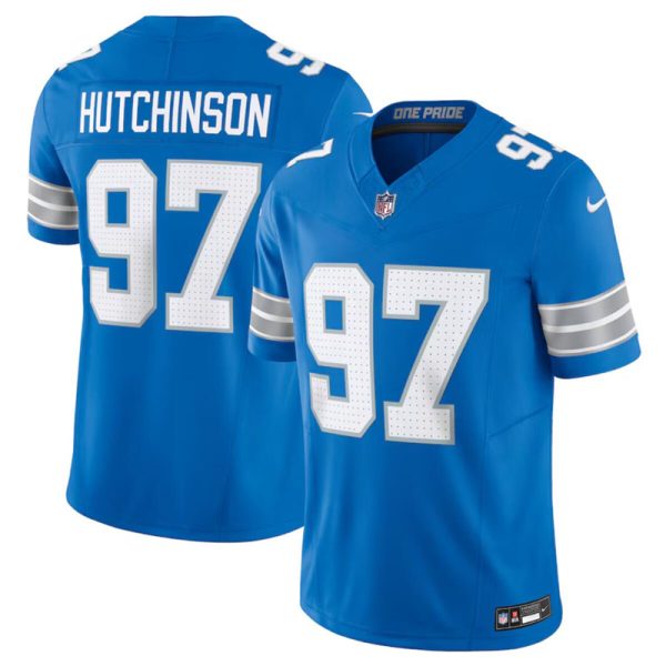 Men's Detroit Lions #97 Aidan Hutchinson Blue 2024 F.U.S.E. Vapor Limited Stitched Jersey - Custom Name