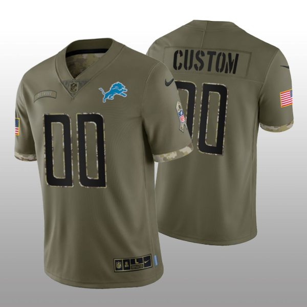Men's Detroit Lions ACTIVE PLAYER Custom Olive 2022 Salute To Service Limited Stitched Jersey - Custom Name
