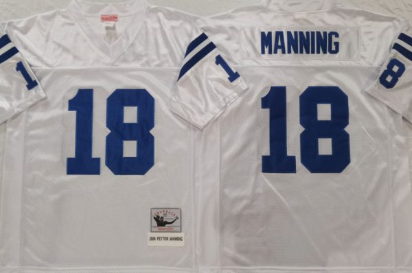 Men's Indianapolis Colts #18 Peyton Manning White Throwback Stitched Jersey - Custom Name