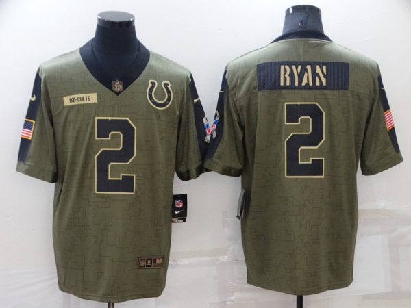 Men's Indianapolis Colts V2 Matt Ryan Olive Salute To Service Limited Stitched Jersey - Custom Name