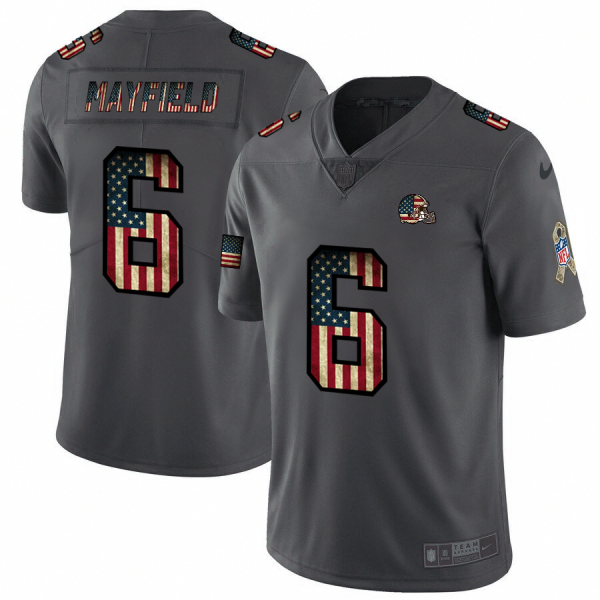 Nike Browns #6 Baker Mayfield 2018 Salute To Service Retro USA Flag Limited NFL Jersey - Custom Name