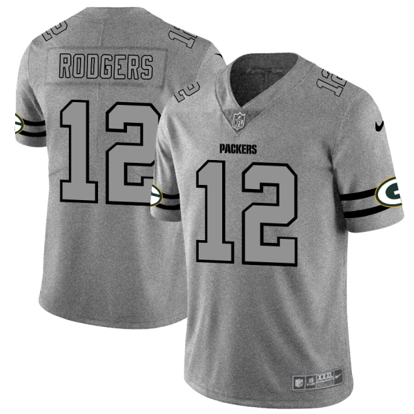 Green Bay Packers #12 Aaron Rodgers Men's Nike Gray Gridiron II Vapor Untouchable Limited NFL Jersey - Custom Name