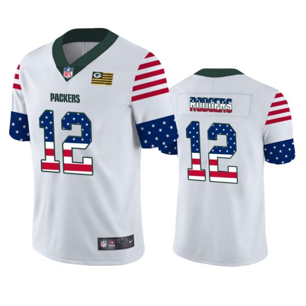 Green Bay Packers #12 Aaron Rodgers White Men's Nike Team Logo USA Flag Vapor Untouchable Limited NFL Jersey - Custom Name