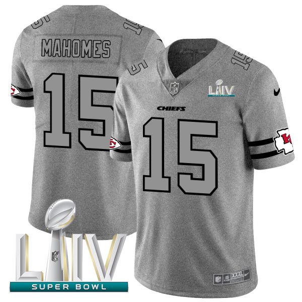 Kansas City Chiefs #15 Patrick Mahomes Men's Nike Gray Super Bowl LIV 2020 Gridiron II Vapor Untouchable Limited NFL Jersey  - Custom Name
