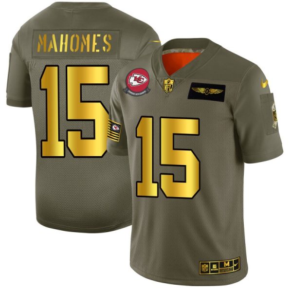 Kansas City Chiefs #15 Patrick Mahomes NFL Men's Nike Olive Gold 2019 Salute to Service Limited Jersey  - Custom Name