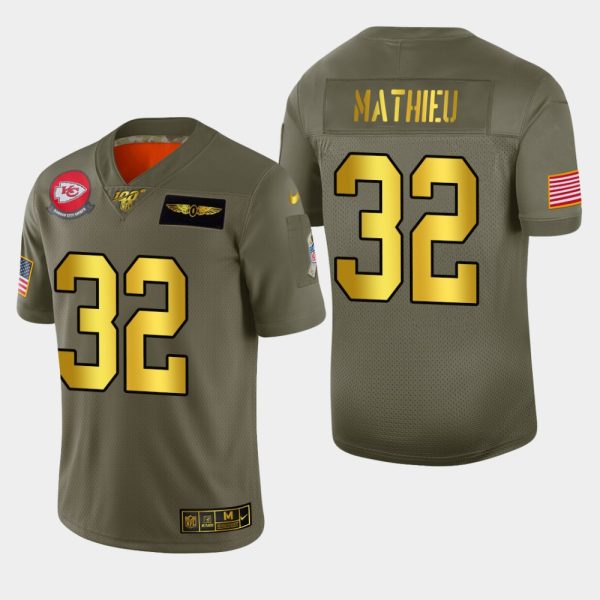 Kansas City Chiefs #32 Tyrann Mathieu Men's Nike Olive Gold 2019 Salute to Service Limited NFL 100 Jersey  - Custom Name