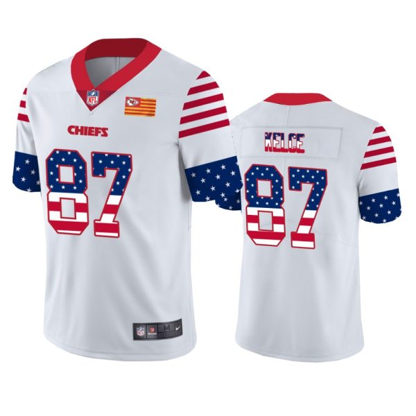 Kansas City Chiefs #87 Travis Kelce White Men's Nike Team Logo USA Flag Vapor Untouchable Limited NFL Jersey  - Custom Name
