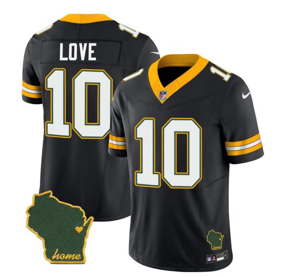 Men's Green Bay Packers #10 Jordan Love Black 2023 F.U.S.E. Home Patch Vapor Untouchable Limited Stitched Jersey - Custom Name