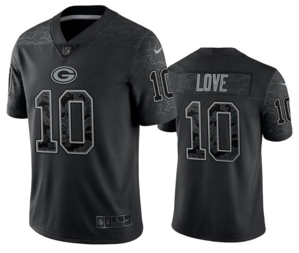 Men's Green Bay Packers #10 Jordan Love Black Reflective Limited Stitched Football Jersey - Custom Name