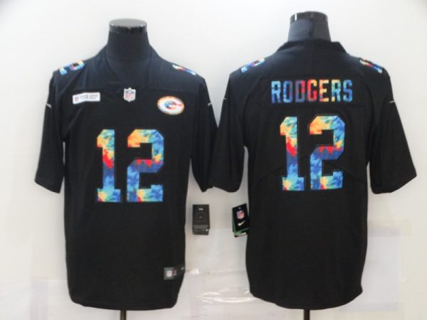 Men's Green Bay Packers #12 Aaron Rodgers Black NFL 2020 Crucial Catch Limited Stitched Jersey - Custom Name