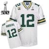 Men's Green Bay Packers #12 Aaron Rodgers White With Super Bowl XLV And C Patch Stitched Football Jersey - Custom Name