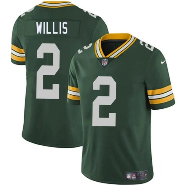 Men's Green Bay Packers #2 Malik Willis Green Vapor Limited Stitched Football Jersey - Custom Name