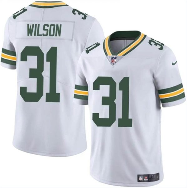 Men's Green Bay Packers #31 Emanuel Wilson White Vapor Limited Stitched Football Jersey - Custom Name