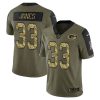 Men's Green Bay Packers #33 Aaron Jones 2021 Olive Camo Salute To Service Limited Stitched Jersey - Custom Name
