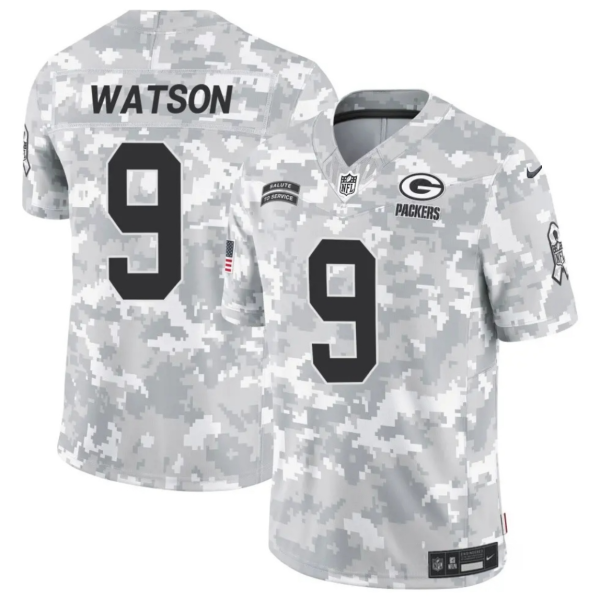 Men's Green Bay Packers #9 Christian Watson 2024 F.U.S.E Arctic Camo Salute to Service Limited Stitched Football Jersey - Custom Name