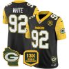 Men's Green Bay Packers #92 Reggie White Cheese Black 2024 F.U.S.E. 13 Time World Champions And Home Patch Vapor Untouchable Limited Stitched Football Jersey - Custom Name
