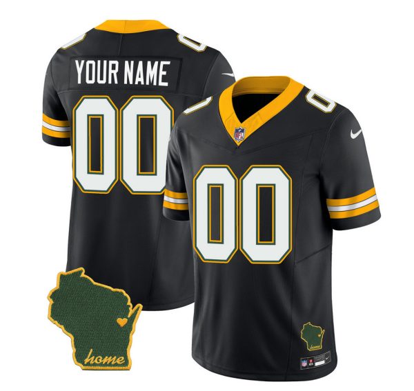 Men's Green Bay Packers Customized Black 2023 F.U.S.E. Home Patch Vapor Untouchable Limited Stitched Jersey - Custom Name