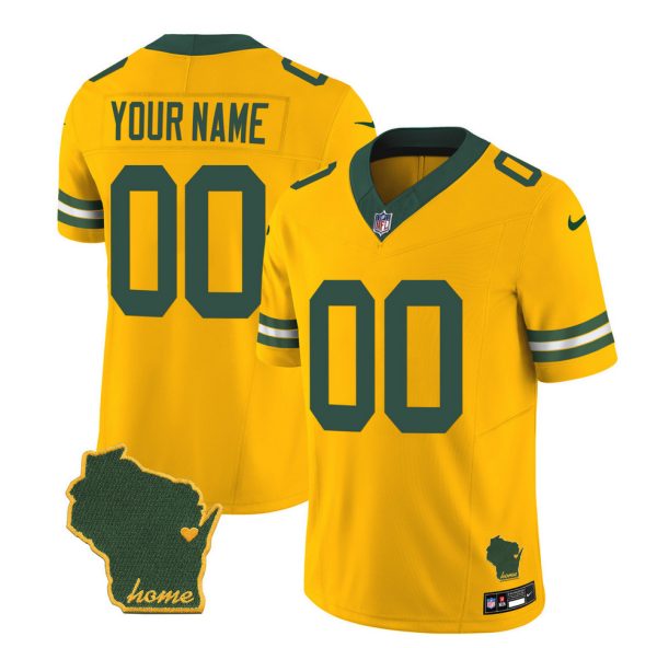 Men's Green Bay Packers Customized Gold 2023 F.U.S.E. Home Patch Vapor Untouchable Limited Stitched Jersey - Custom Name