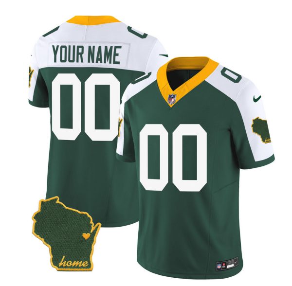 Men's Green Bay Packers Customized Green White 2023 F.U.S.E. Home Patch Vapor Untouchable Limited Stitched Jersey - Custom Name