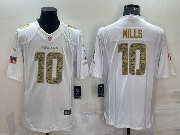 Men's Houston Texans #10 Davis Mills White Camo Salute To Service Limited Stitched Jersey  - Custom Name