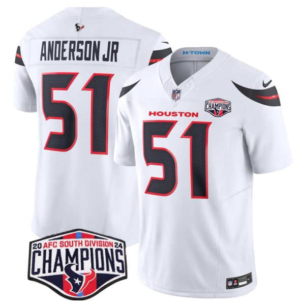 Men's Houston Texans #51 Will Anderson Jr. White F.U.S.E. 2024 AFC South Division Champions Vapor Limited Stitched Football Jersey  - Custom Name