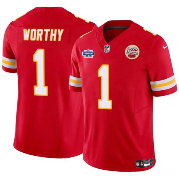 Men’s Kansas City Chiefs #1 Xavier Worthy Red F.U.S.E With Draft Patch Vapor Untouchable Limited Stitched Football Jersey - Custom Name