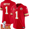 Men's Kansas City Chiefs #1 Xavier Worthy Red F.U.S.E. 24 25 Super Bowl LIX Vapor Untouchable Limited Stitched Football Jersey  - Custom Name