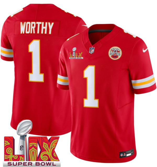 Men's Kansas City Chiefs #1 Xavier Worthy Red F.U.S.E. 24 25 Super Bowl LIX Vapor Untouchable Limited Stitched Football Jersey  - Custom Name