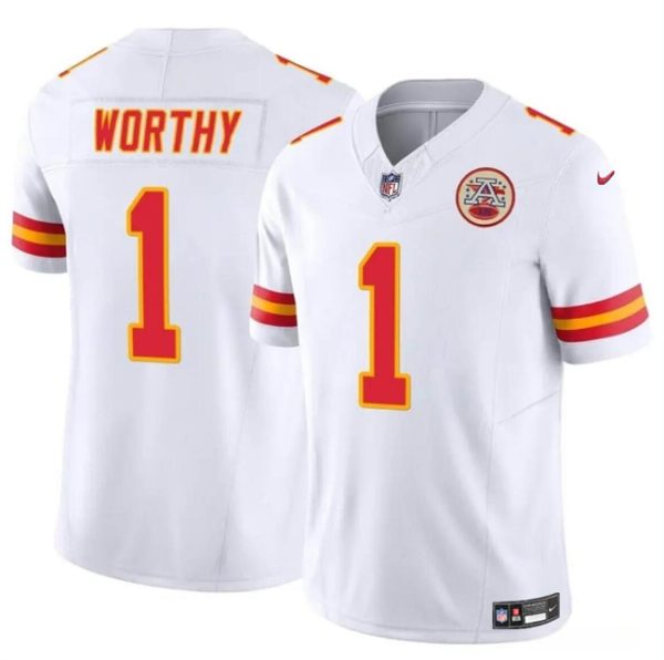 Men’s Kansas City Chiefs #1 Xavier Worthy White 2023 F.U.S.E Vapor Untouchable Limited Stitched Football Jersey  - Custom Name