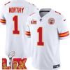 Men's Kansas City Chiefs #1 Xavier Worthy White F.U.S.E. 24 25 Super Bowl LIX Vapor Untouchable Limited Stitched Football Jersey  - Custom Name