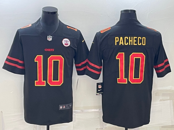 Men’s Kansas City Chiefs #10 Isiah Pacheco Black Red Gold Vapor Untouchable Limited Stitched Jersey  - Custom Name