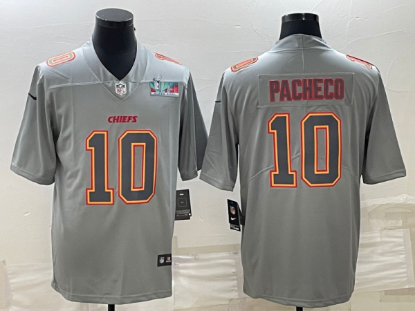 Men's Kansas City Chiefs #10 Isiah Pacheco Gray Super Bowl LVII Patch Atmosphere Fashion Stitched Jersey - Custom Name