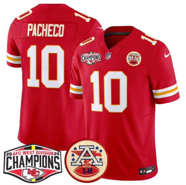 Men's Kansas City Chiefs #10 Isiah Pacheco Red F.U.S.E. 2024 AFC West Division Champions Vapor Limited Stitched Football Jersey  - Custom Name