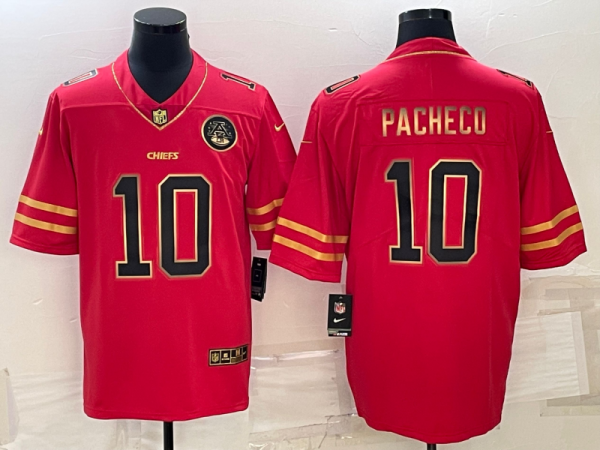 Men’s Kansas City Chiefs #10 Isiah Pacheco Red Gold Vapor Untouchable Limited Stitched Jersey - Custom Name