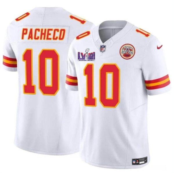 Men's Kansas City Chiefs #10 Isiah Pacheco White F.U.S.E. Super Bowl LVIII Patch Vapor Untouchable Limited Stitched Football Jersey  - Custom Name