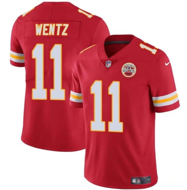 Men’s Kansas City Chiefs #11 Carson Wentz Red Vapor Untouchable Limited Stitched Football Jersey - Custom Name