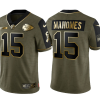Men's Kansas City Chiefs #15 Patrick Mahomes 2021 Olive Salute To Service Golden Limited Stitched Jersey - Custom Name