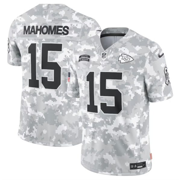 Men's Kansas City Chiefs #15 Patrick Mahomes 2024 F.U.S.E Arctic Camo Salute to Service Limited Stitched Football Jersey - Custom Name