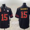 Men's Kansas City Chiefs #15 Patrick Mahomes Black Gold 2025 Super Bowl LIX Patch And 4-star C Patch Vapor Limited Stitched Football Jersey  - Custom Name