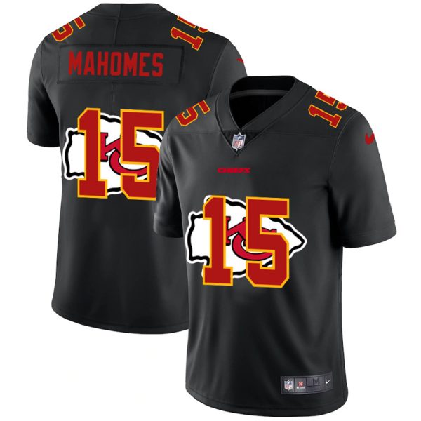 Men's Kansas City Chiefs #15 Patrick Mahomes Black NFL Shadow Logo Limited Stitched Jersey - Custom Name