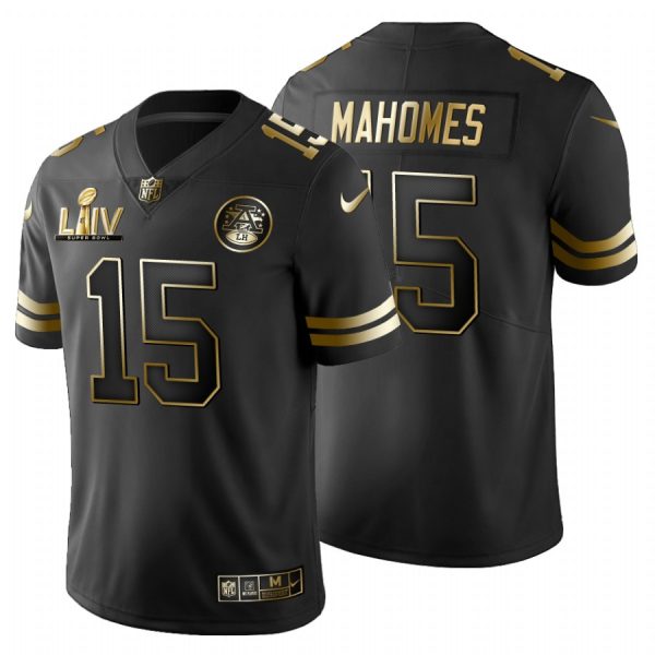 Men's Kansas City Chiefs #15 Patrick Mahomes Black NFL Super Bowl LIV Golden Edition Limited Stitched Jersey  - Custom Name