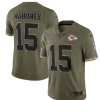 Men's Kansas City Chiefs #15 Patrick Mahomes Olive 2022 Salute To Service Limited Stitched Jersey  - Custom Name