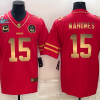 Men’s Kansas City Chiefs #15 Patrick Mahomes Red Gold Super Bowl LVII Patch And 4-star C Patch Vapor Untouchable Limited Stitched Jersey  - Custom Name