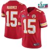Men’s Kansas City Chiefs #15 Patrick Mahomes Red Super Bowl LVII Patch Vapor Untouchable Limited Stitched Jersey - Custom Name