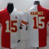 Men's Kansas City Chiefs #15 Patrick Mahomes Red White Split Vapor Limited Stitched Jersey  - Custom Name